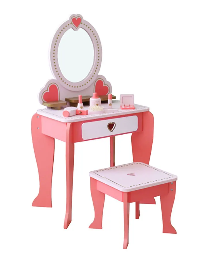 Little Angel Kids Wooden Vanity Dressing Table Princess Playset Pink