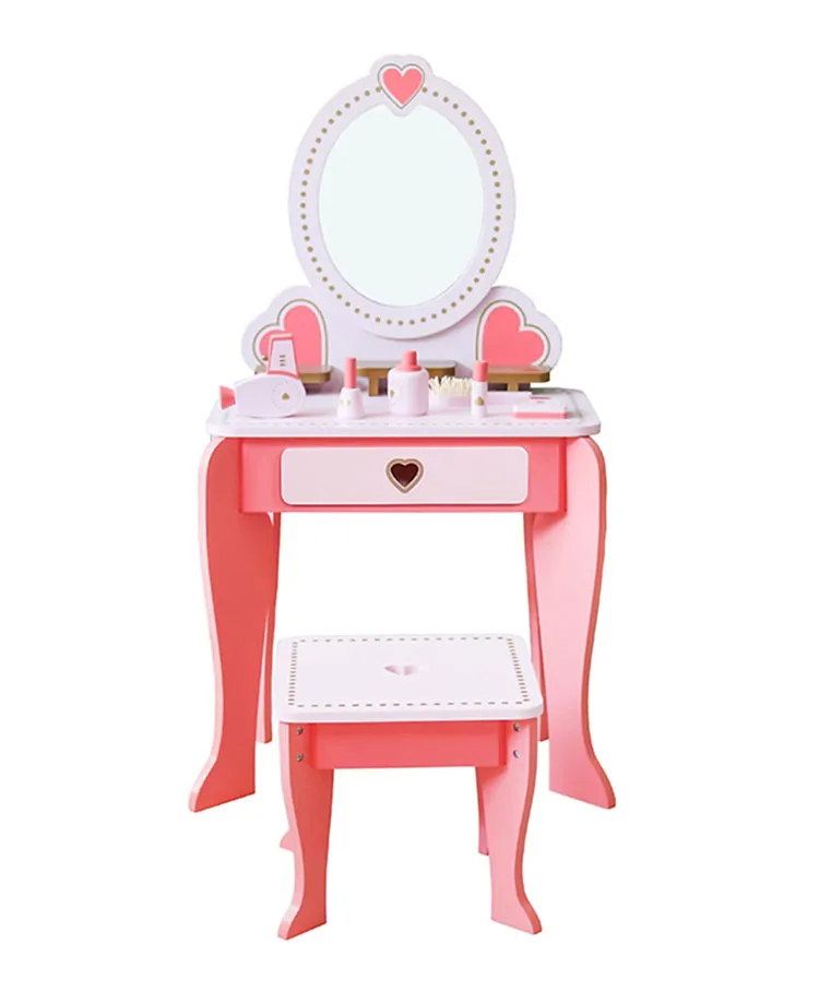 Little Angel Kids Wooden Vanity Dressing Table Princess Playset Pink