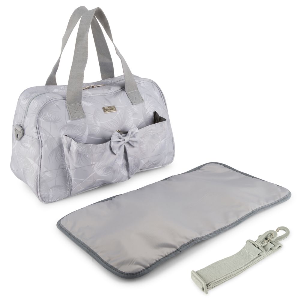 White&Grey - Baby Diaper Bag With Changing Mat - Blush Feather Grey