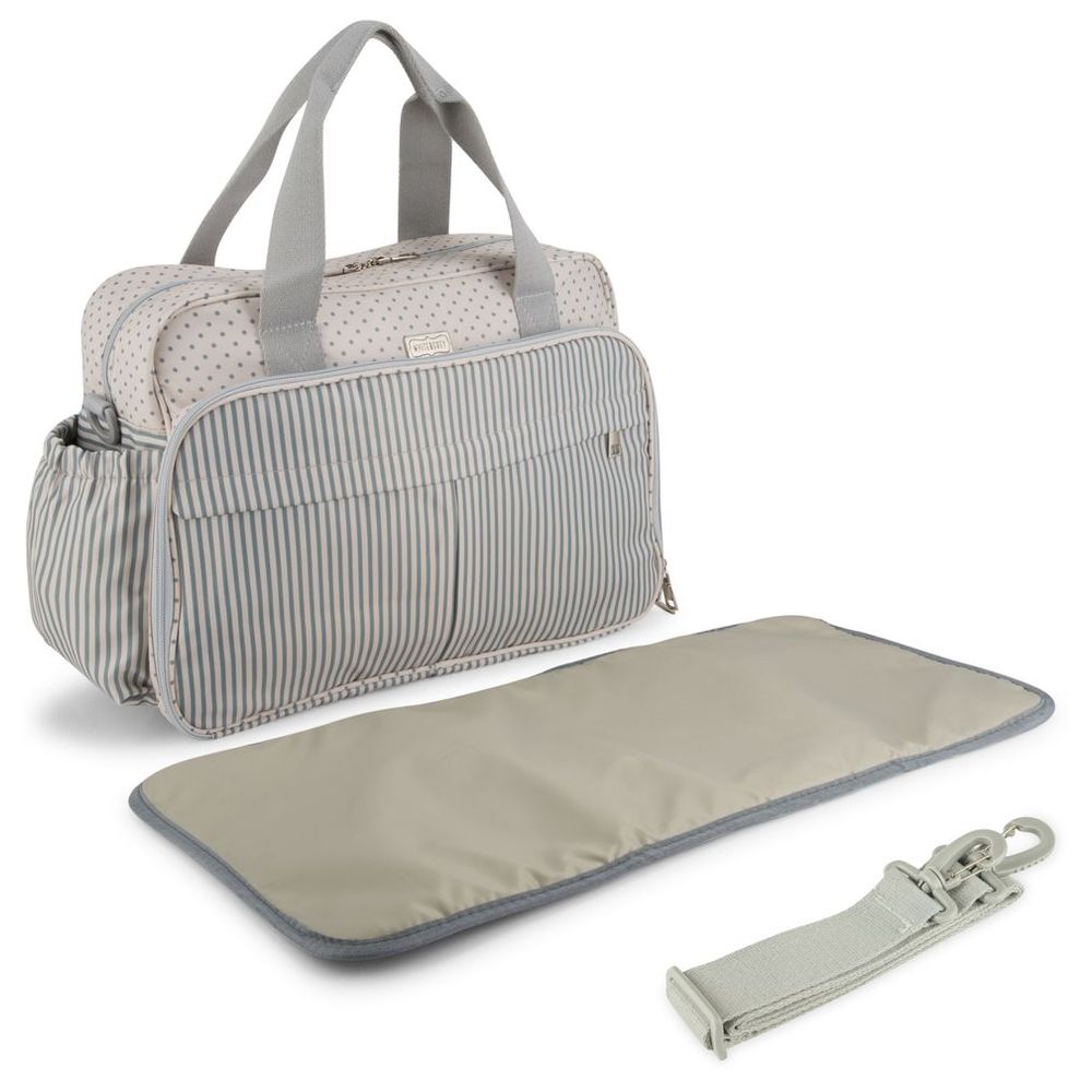 White&Grey Baby Diaper Bag With Changing Mat - Stripes & Dots
