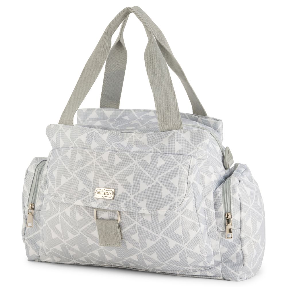 White&Grey - Baby Diaper Bag With Changing Mat - Nordic Triangles