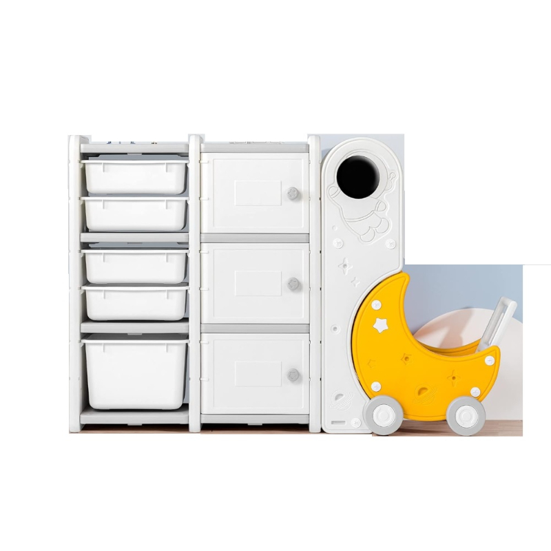 Little Angel Kid Toys Organizer Cabinet With Bins And Cart - White/Yellow