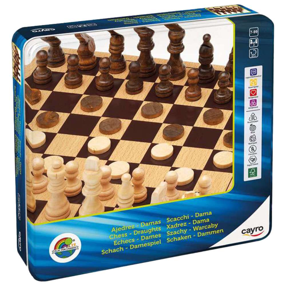 كايرو - لعبة الشطرنج والداما مع صندوق معدنية - 50 قطعة