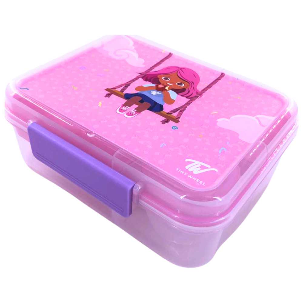 تايني ويل - صندوق غداء طبقتين 3 أقسام مع كوب صلصة - وردي - 1650 مل