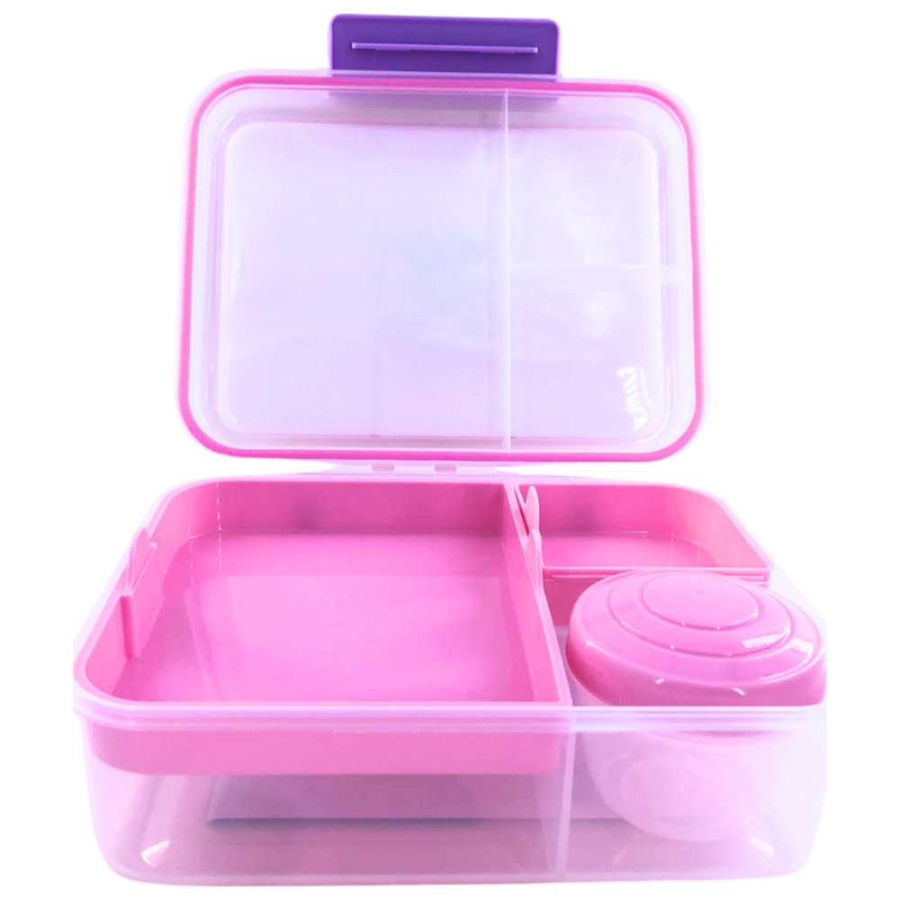 تايني ويل - صندوق غداء طبقتين 3 أقسام مع كوب صلصة - وردي - 1650 مل