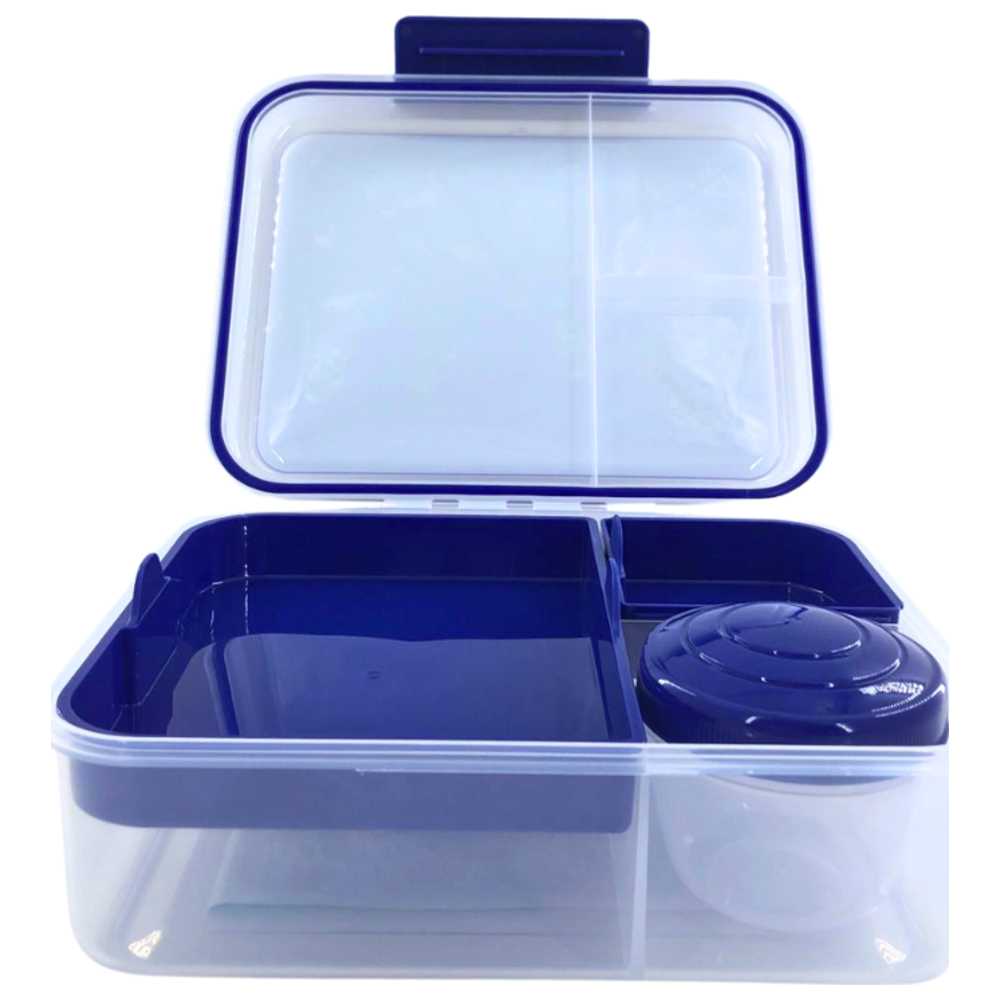 تايني ويل - صندوق غداء طبقتين 3 أقسام مع كوب صلصة - أزرق - 1650 مل