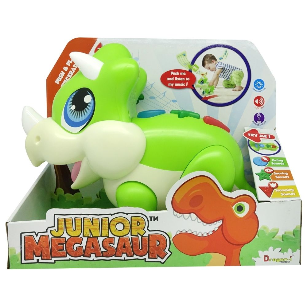 Megasaur - Junior Push And Play Sound Triceratops Figure Educational Toy - Green