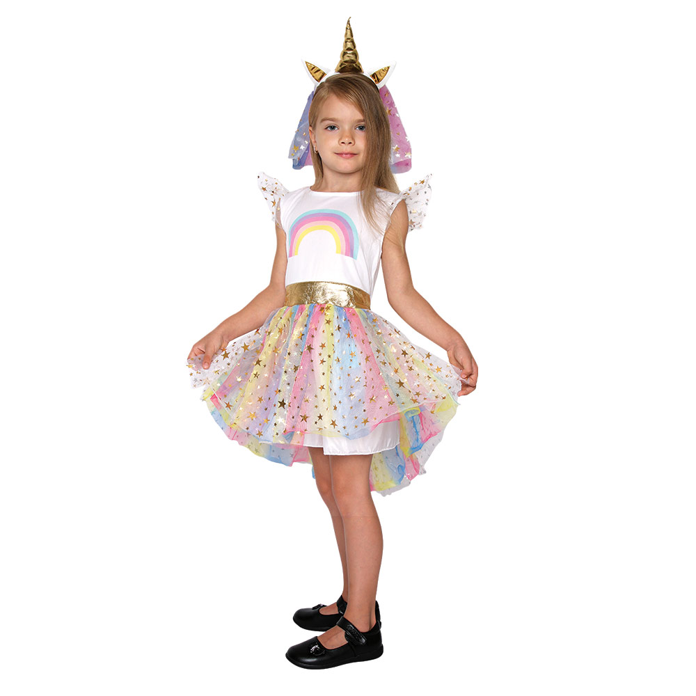 Mad Toys - Unicorn Rainbow Tutu Fancy Dress - With Headband Girls Roleplay - Birthday Halloween Costume