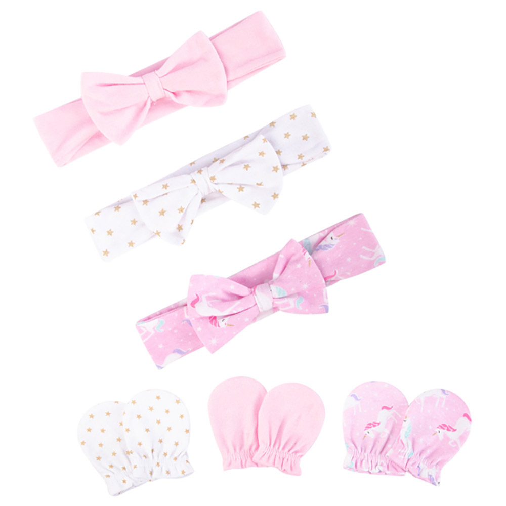 Hudson Childrenswear - 6pc-Set - Girls Headband And Mittens - Stars/Unicorn