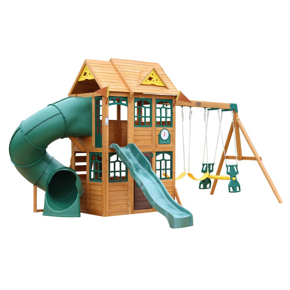 KidKraft - Charleston Lodge Wooden Outdoor Swing Set - Multicolor