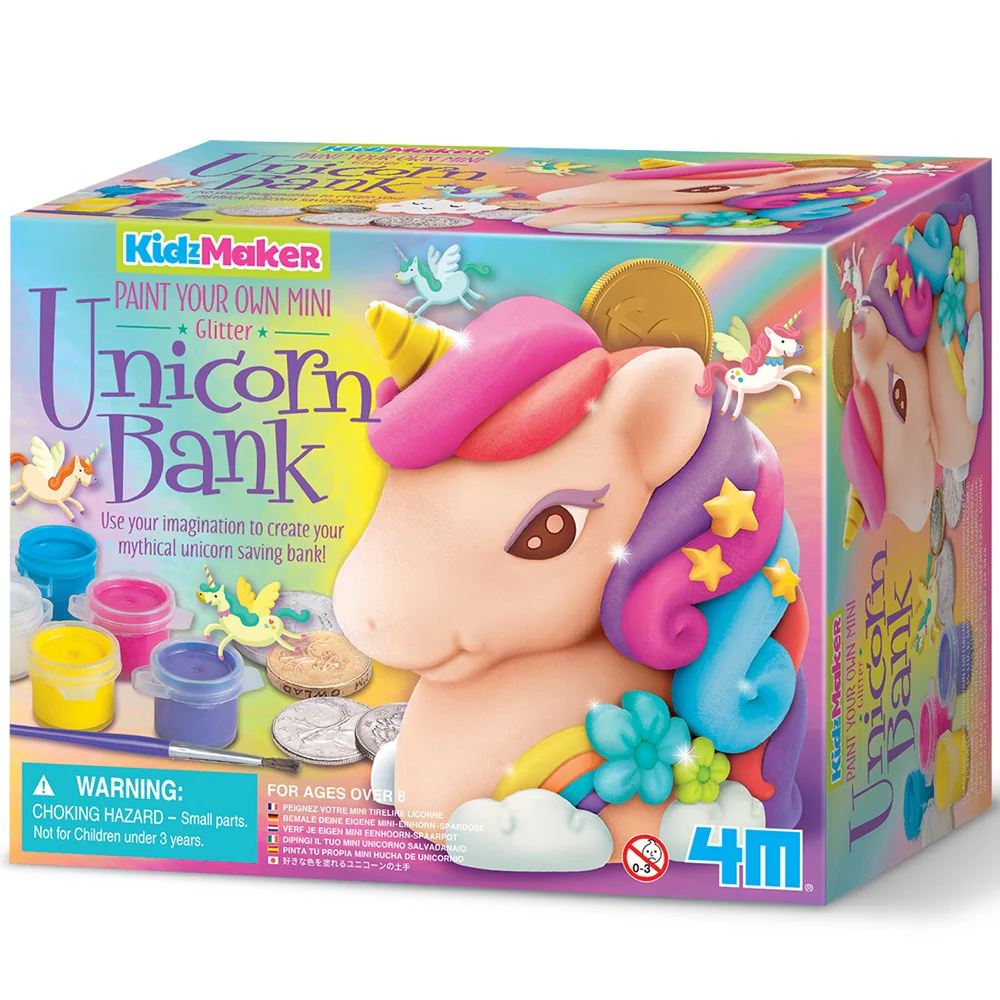 4M - KidzMaker Paint Your Own Mini Glitter Unicorn Bank Craft Kit - Multicolor