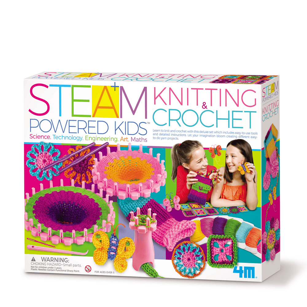 4M - STEAM Powered Kids Knitting & Crochet Craft Kit - Multicolor