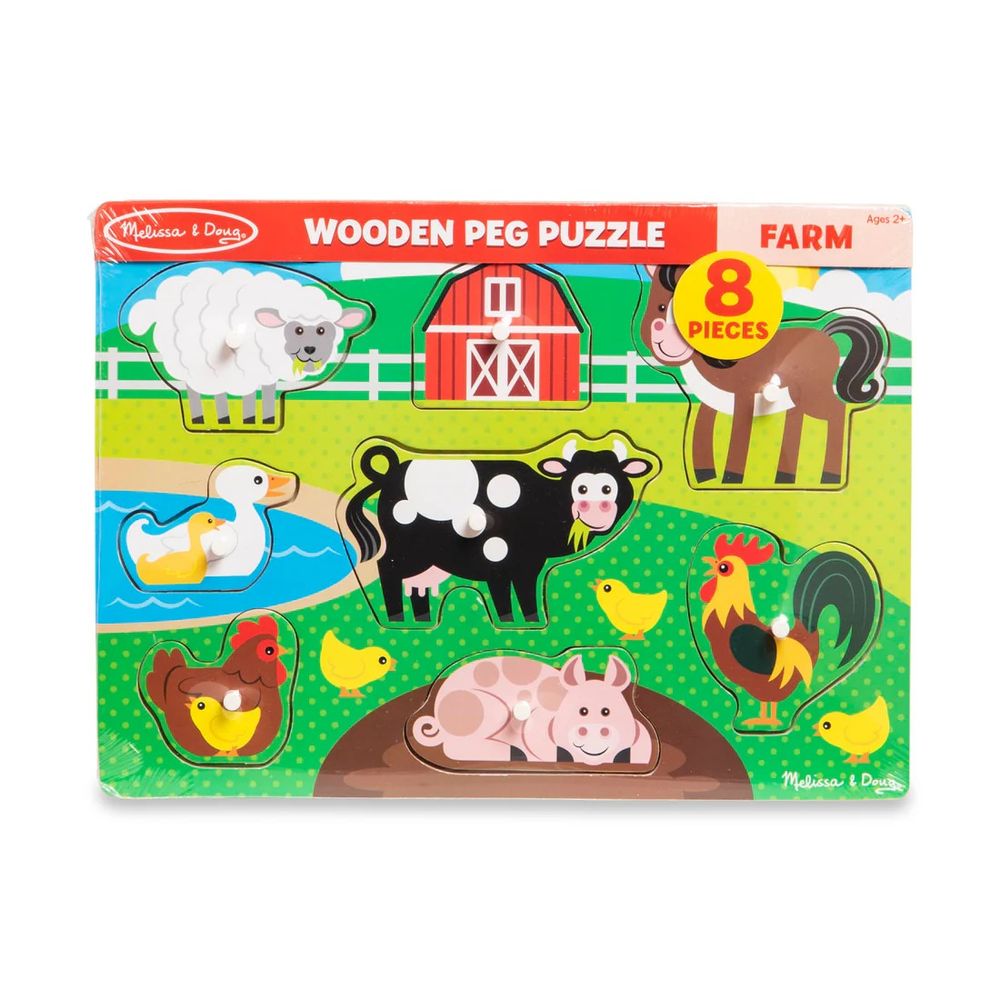 Melissa & Doug Farm Animals Wooden Peg Puzzle - 8 Pcs