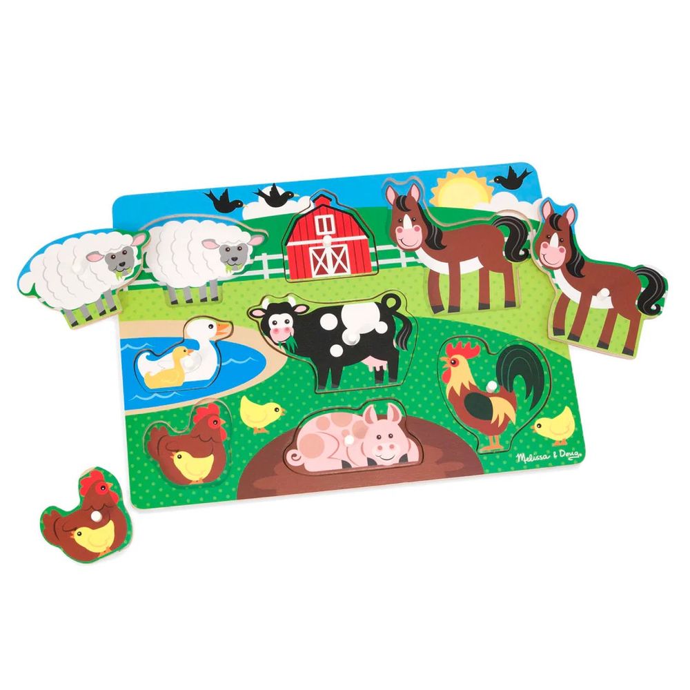 Melissa & Doug Farm Animals Wooden Peg Puzzle - 8 Pcs