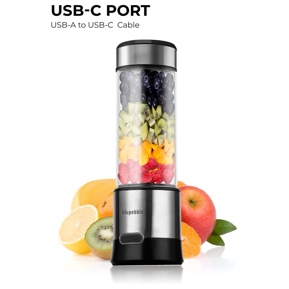 Blupebble - Portable Rechargeable Blender With 6 Blades - 450ml - Grey