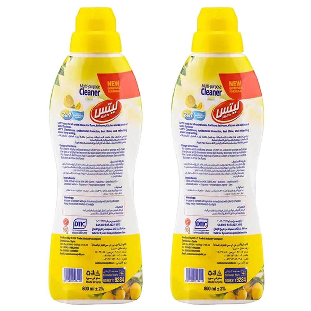 Let's Clean - Multi-Purpose Cleaner - Lemon - 800 ml - Pack of 2