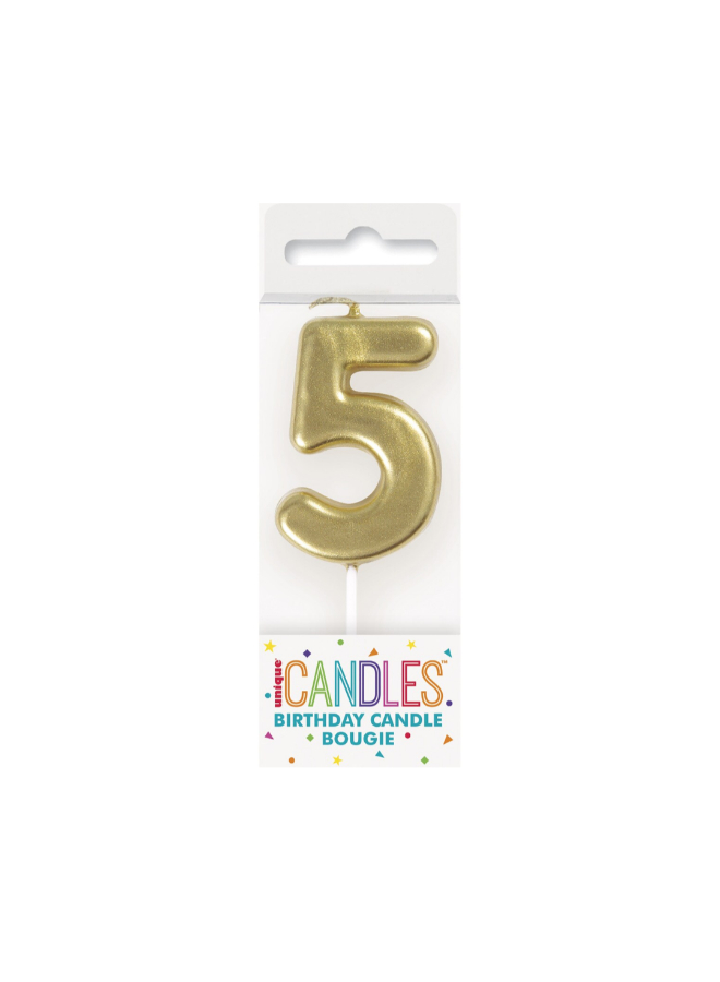 Unique - Number 5 Candle - Gold