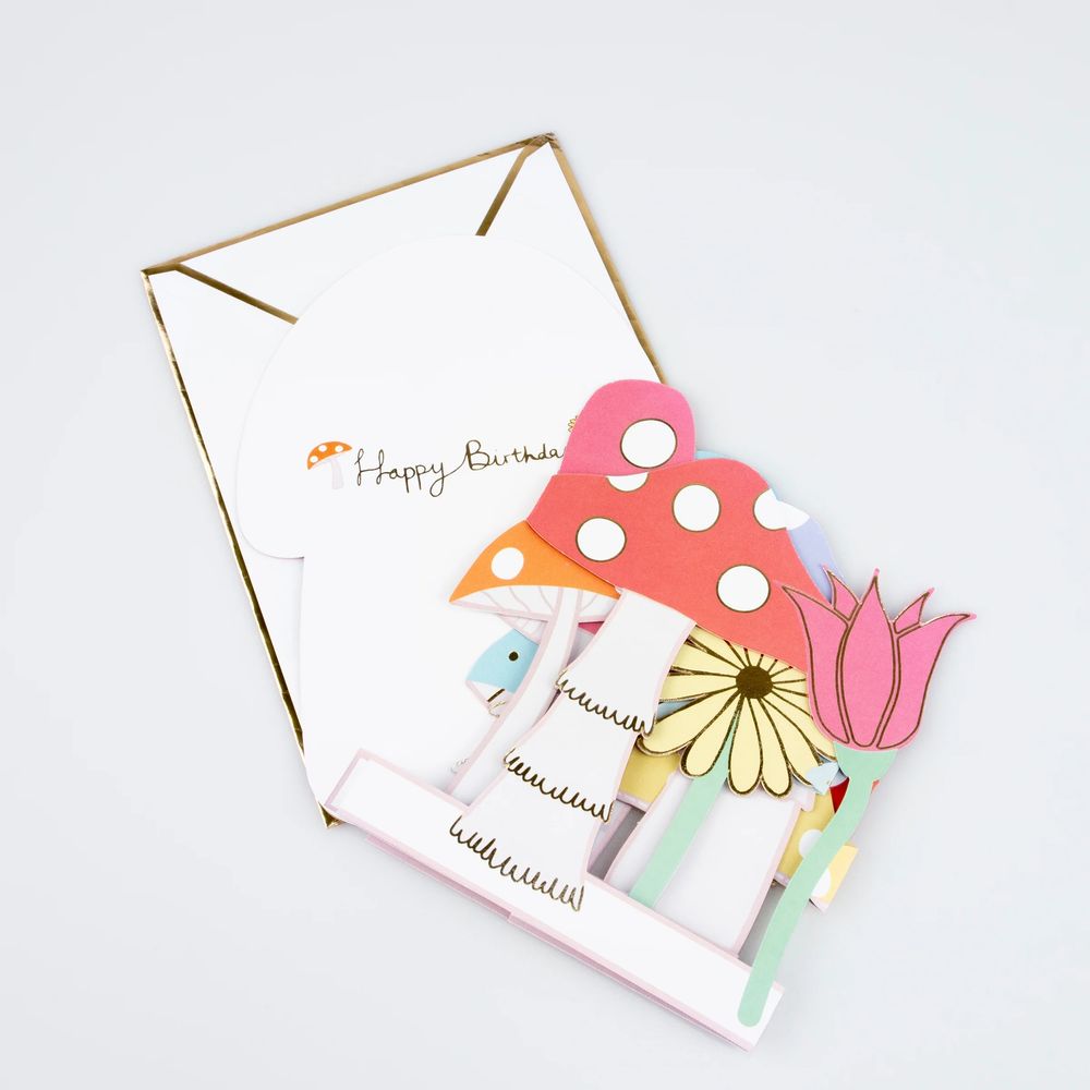 Meri Meri - Mushroom Concertina Paper Card With Envelope - Multicolor