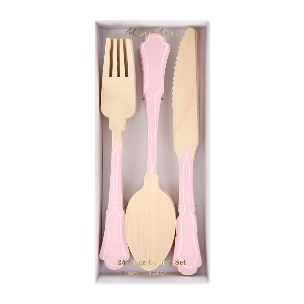 Meri Meri - Elegant Wooden Cutlery Set - Pink - 24 Pcs