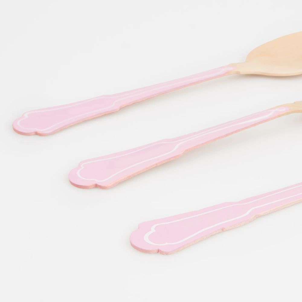 Meri Meri - Elegant Wooden Cutlery Set - Pink - 24 Pcs