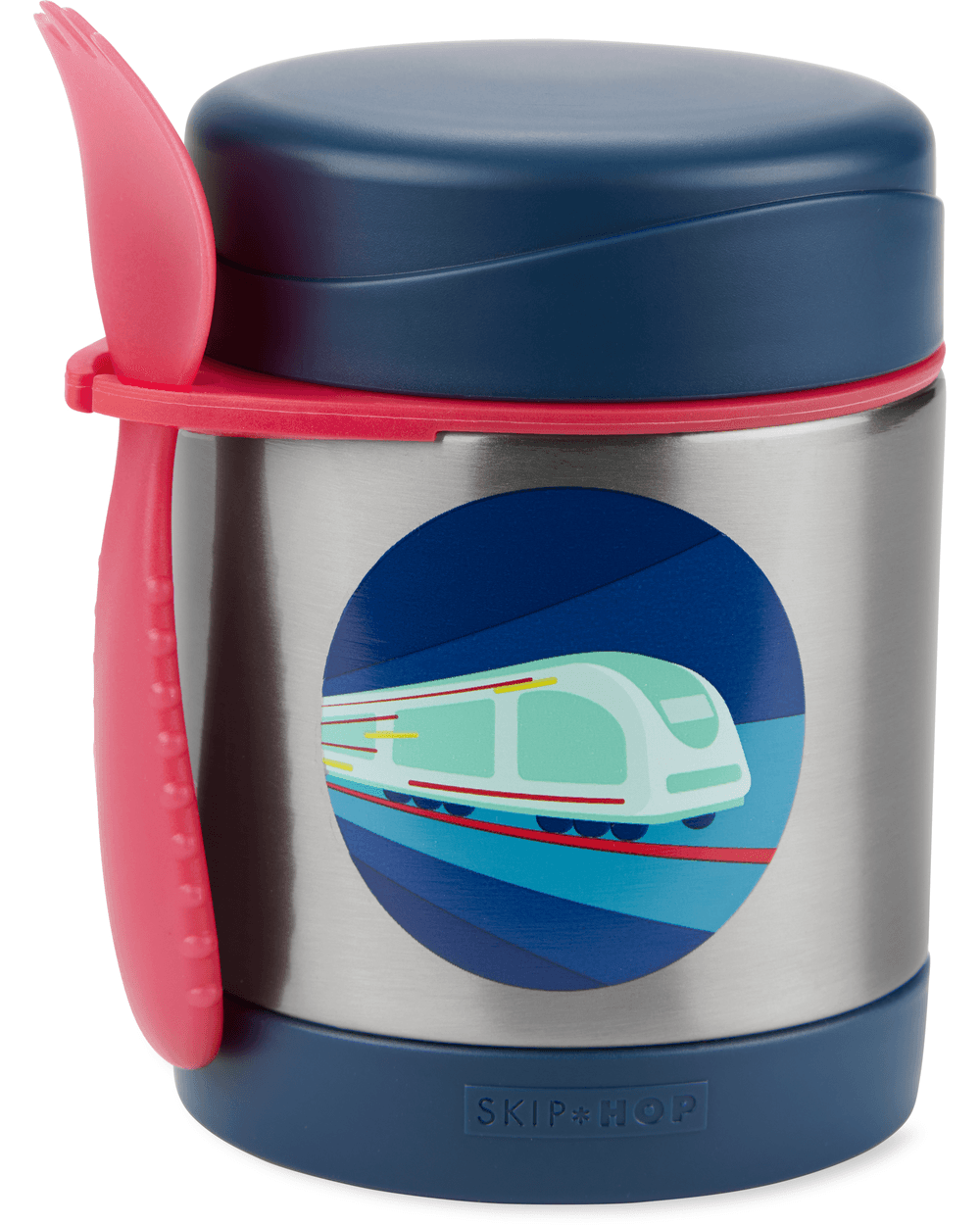 سكيب هوب - حافظة طعام ستانلس ستيل مع ملعقة وشوكة - قطار - 325 مل