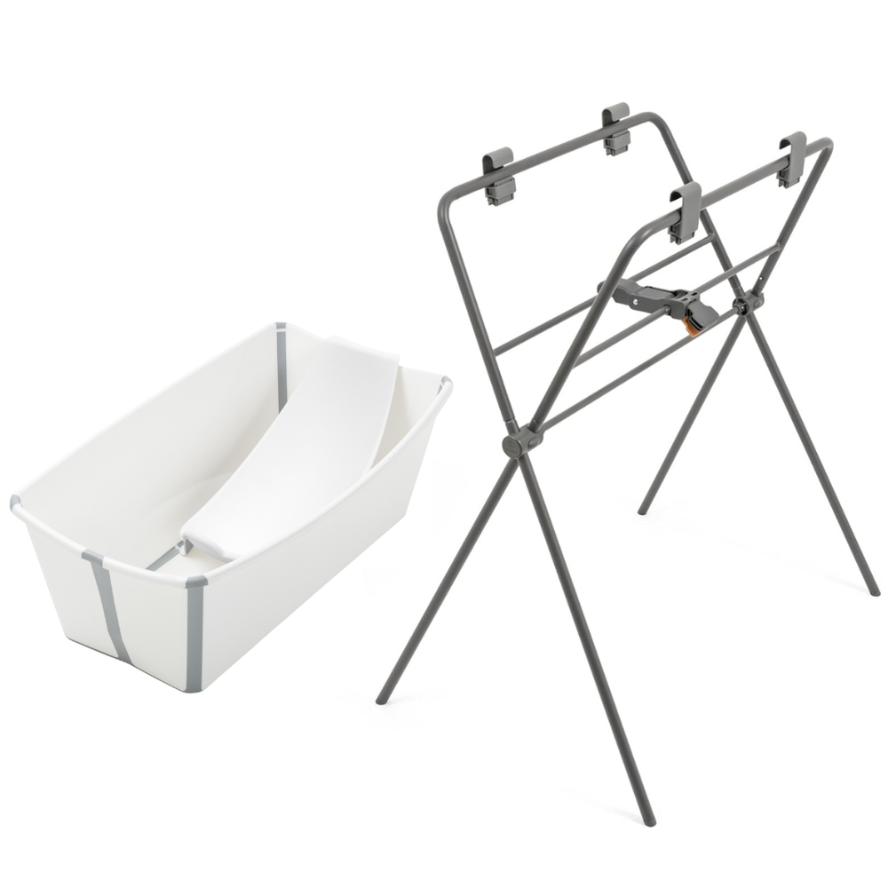 Stokke - Flexi Bath Tub With Newborn Support & Stand Set - White/Grey - 3 Pcs