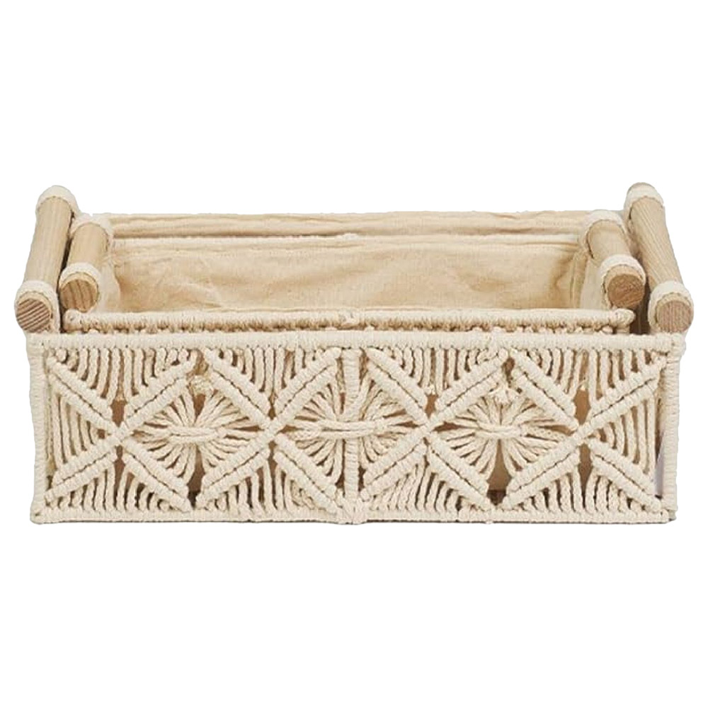 Homesmiths - Cotton Rope Basket With Handle - Ivory - S - 30 X 14 X 9cm