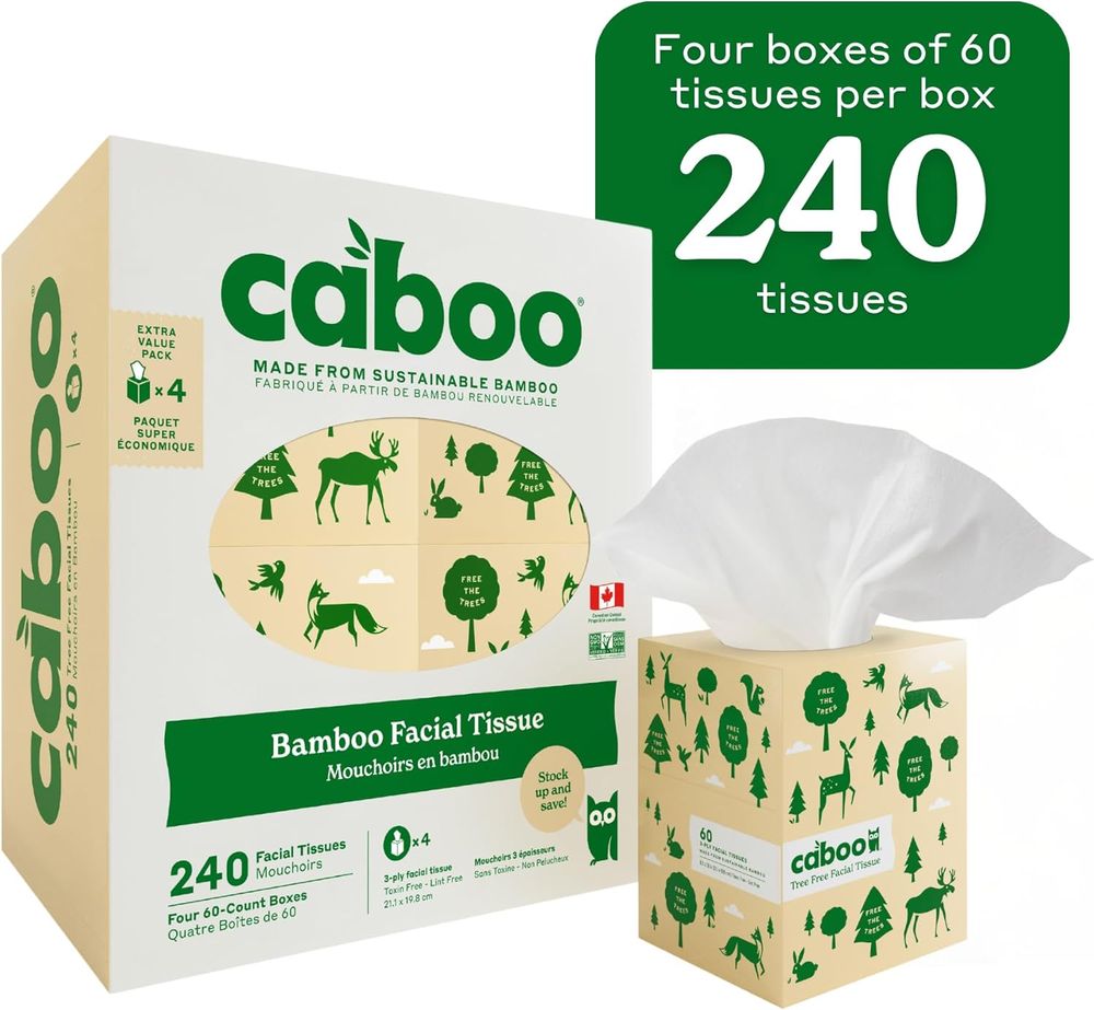 Caboo - Facial Tissue - 4 Box Pack - 60 Each - 240 Sheets