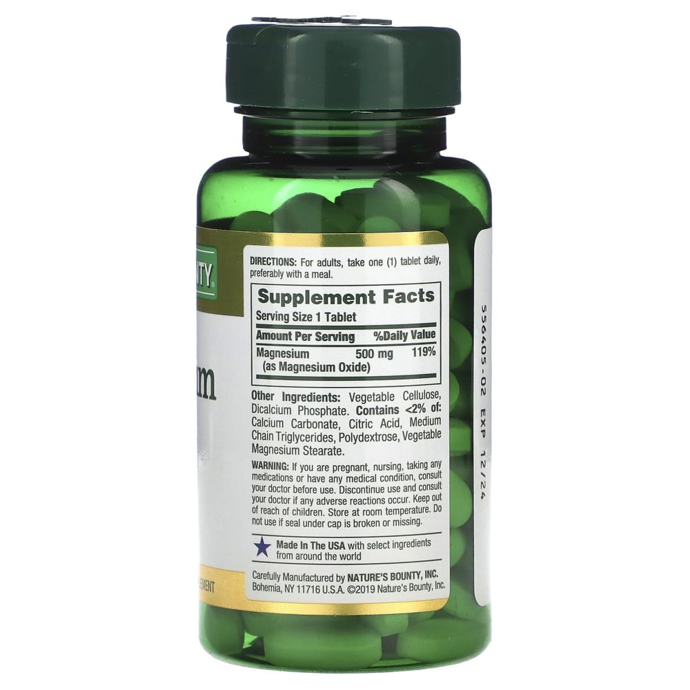 Natures Bounty - Magnesium 500 Mg Coated Tablets - 100 Pcs