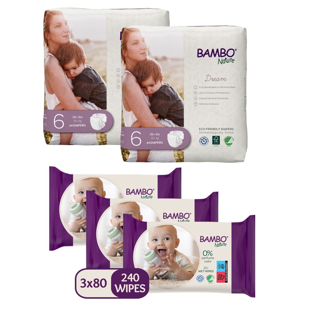 بامبو نيتشر - حفاضات صديقة للبيئة - مقاس 6، 16+ كجم، 48 قطعة - عبوة من 3 قطع