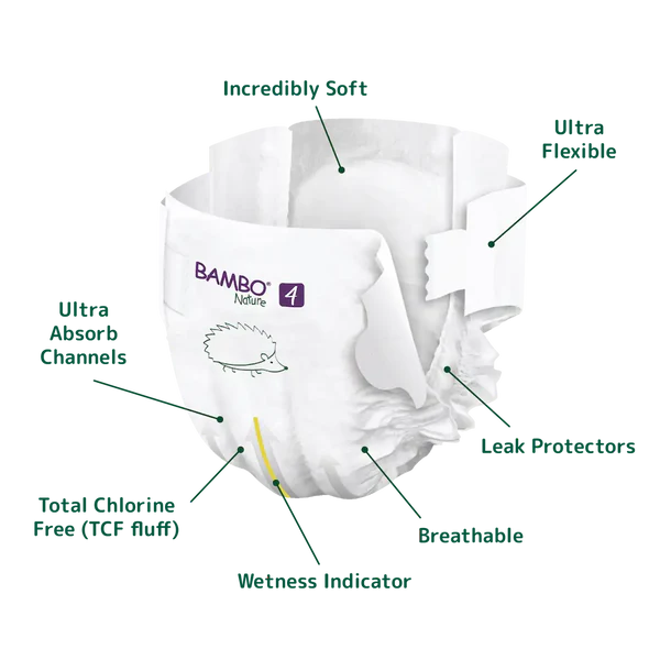 بامبو نيتشر - حفاضات أطفال - مقاس 4 كبير - 7-14 كجم - عبوة من قطعتين - 48 قطعة