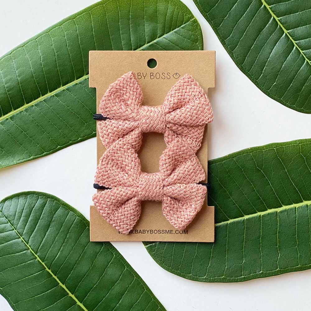 بيبي بوس - رباط شعر للأطفال مع فيونكة - زهري باهت - قطعتين