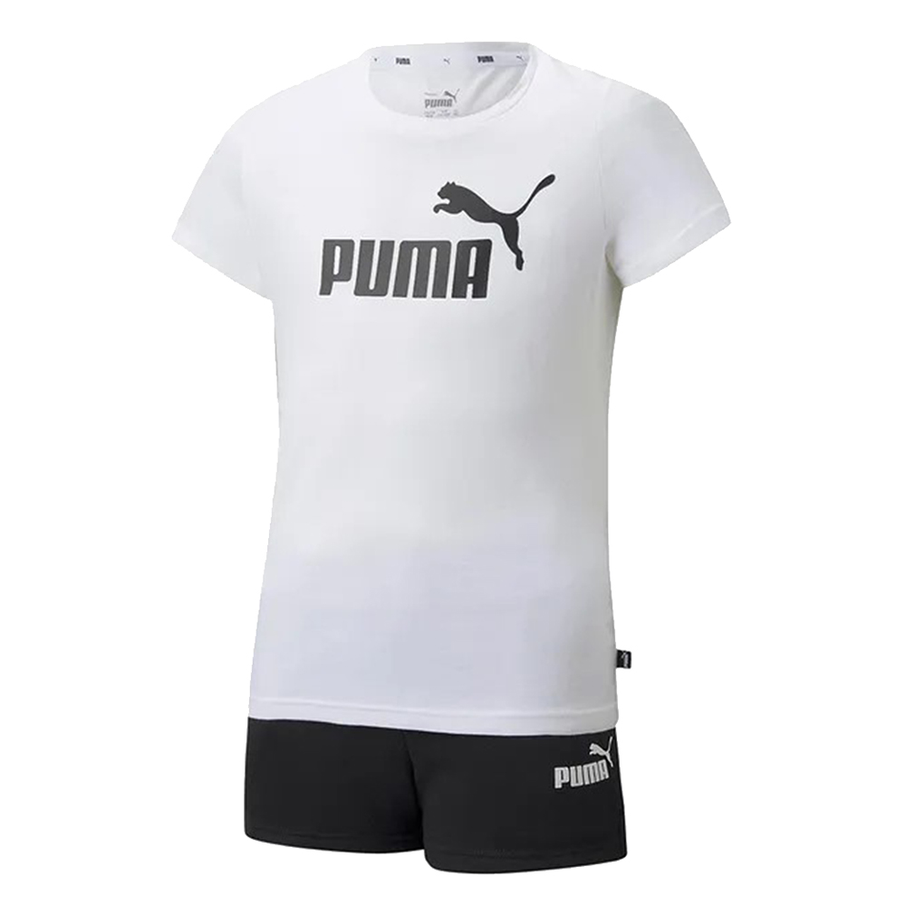 بوما - طقم تي شيرت للبنات بشعار وشورت - قطعتين