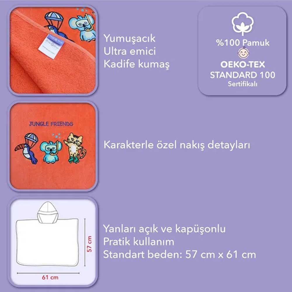 Milk&Moo - 100% Cotton Kids Poncho - Orange