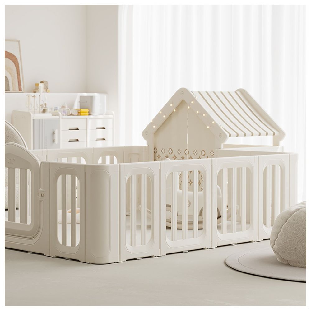 Megastar - Foldable Baby Playpen With Safety Gate And Roof - Off White