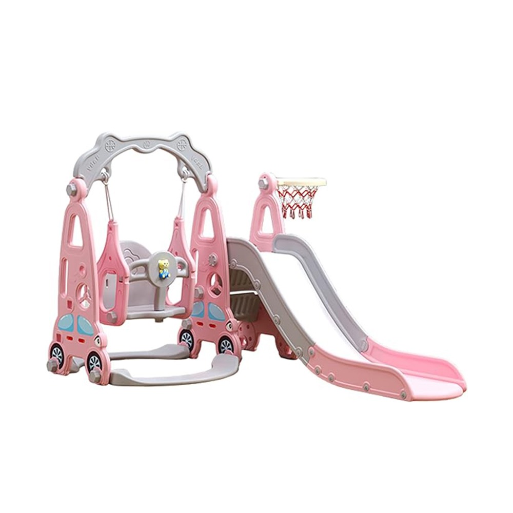 Megastar - Zoom Slide & Swing Multiplayset 3-In-1 For Kids With Basketball Hoop - Pink
