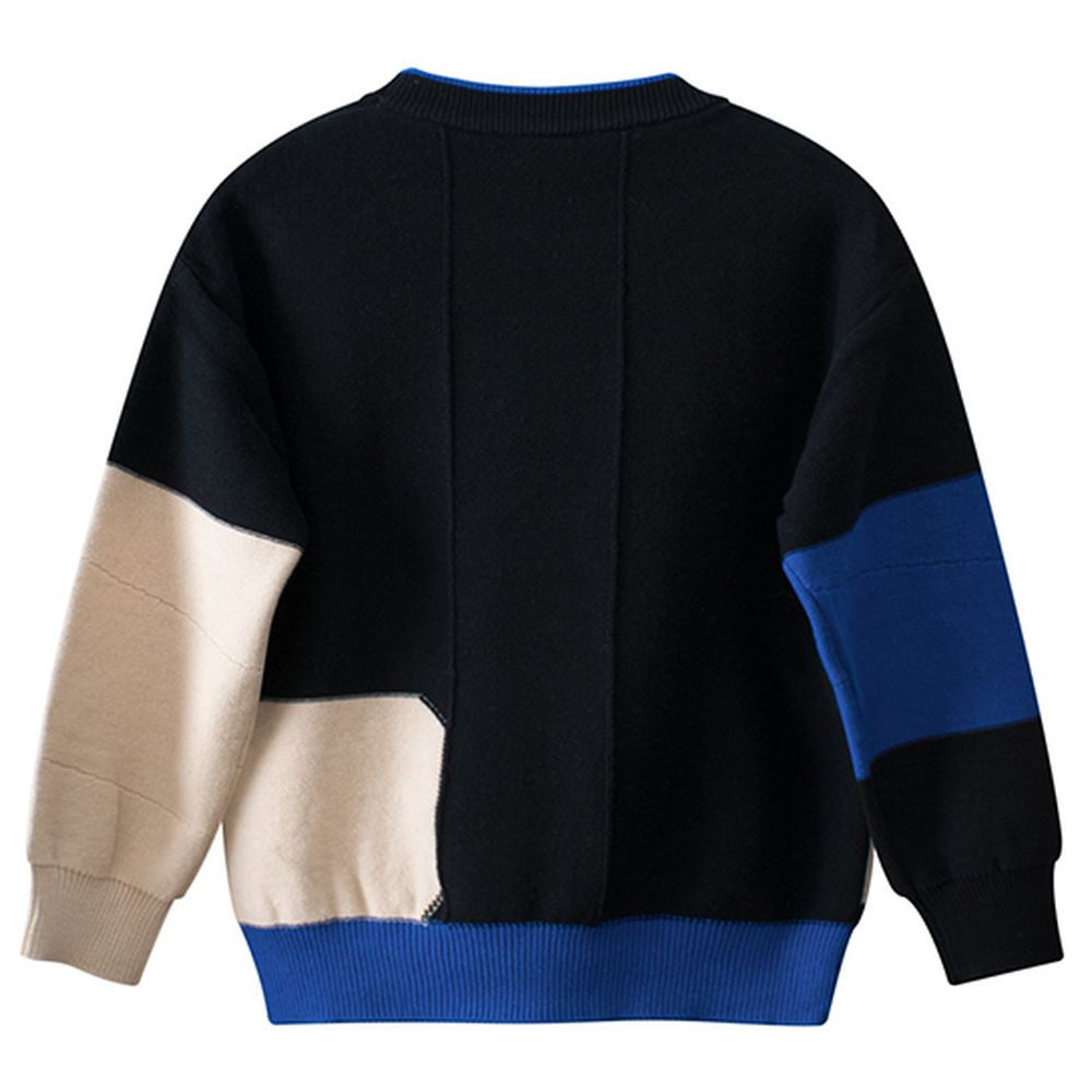 Sugar Rush - Colorblocked Round Neck Sweater - Black