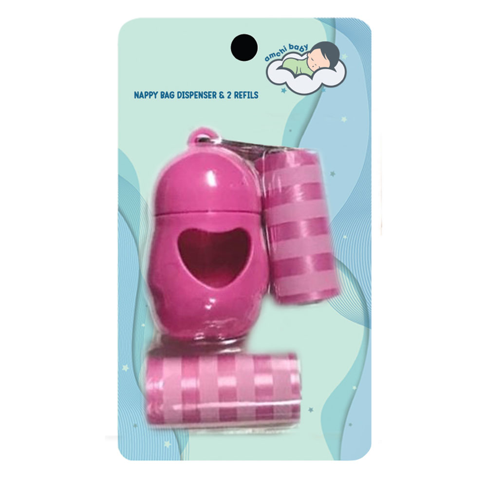 أمشي بيبي - موزع أكياس التخلص من الحفاضات مع 2 عبوة إعادة تعبئة - وردي