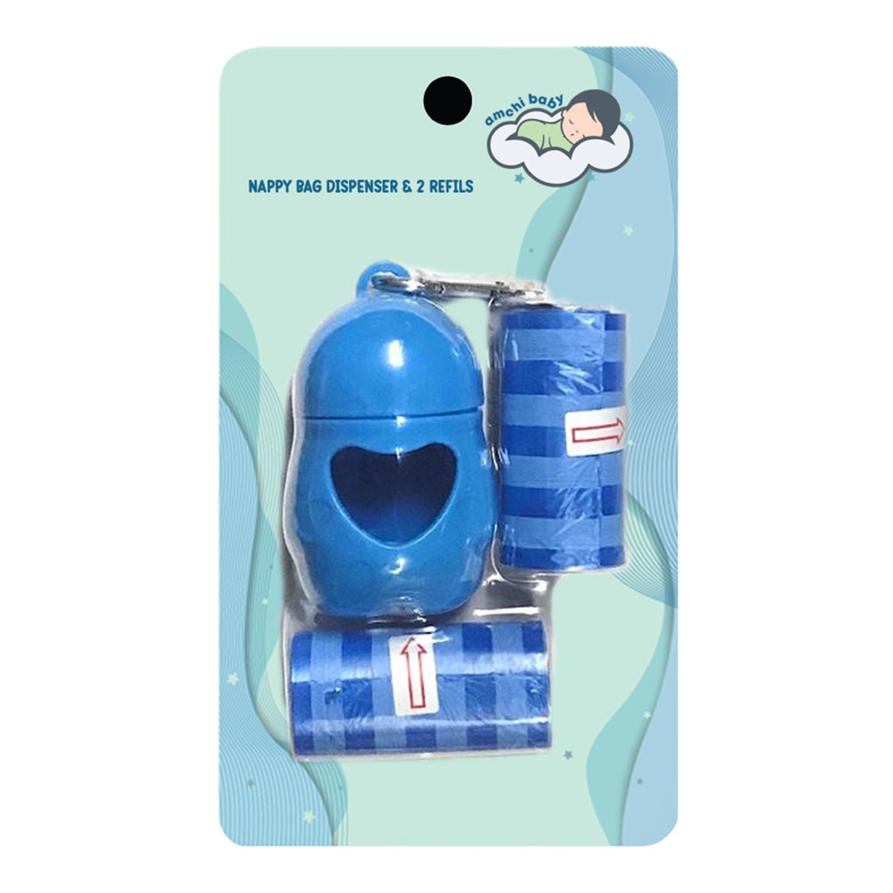 أمشي بيبي - موزع أكياس التخلص من الحفاضات مع 2 عبوة إعادة تعبئة - أزرق