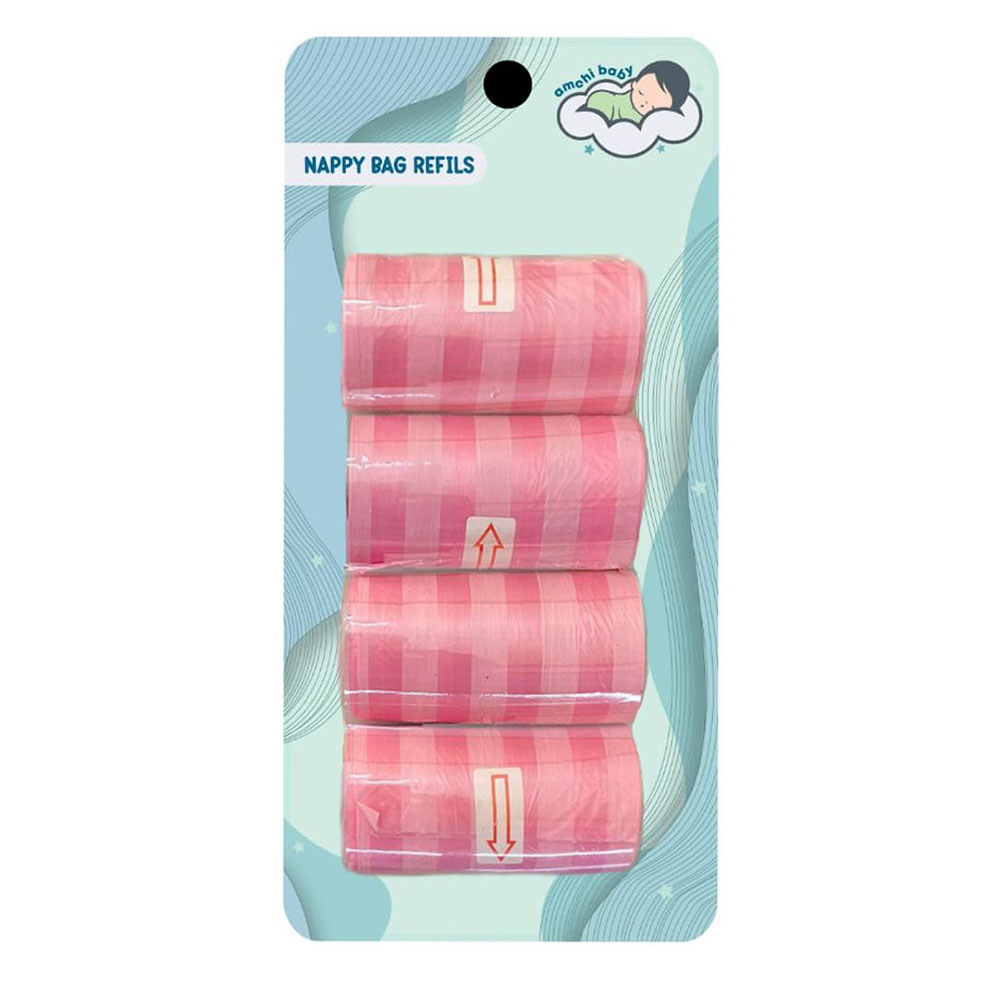 أمشي بيبي - أكياس حفاضات قابلة لإعادة التعبئة - 4 قطع - 80 كيس - وردي
