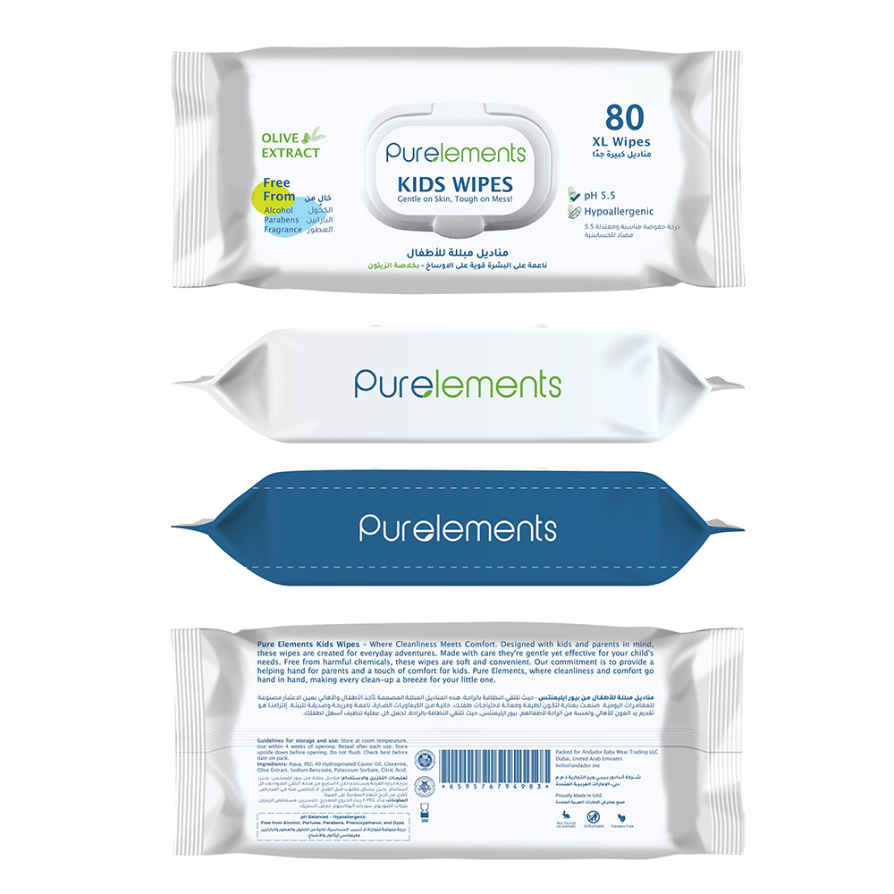 Purelements - Olive Oil Extract Natural Kids Waterwipes - XL - Pack of 80