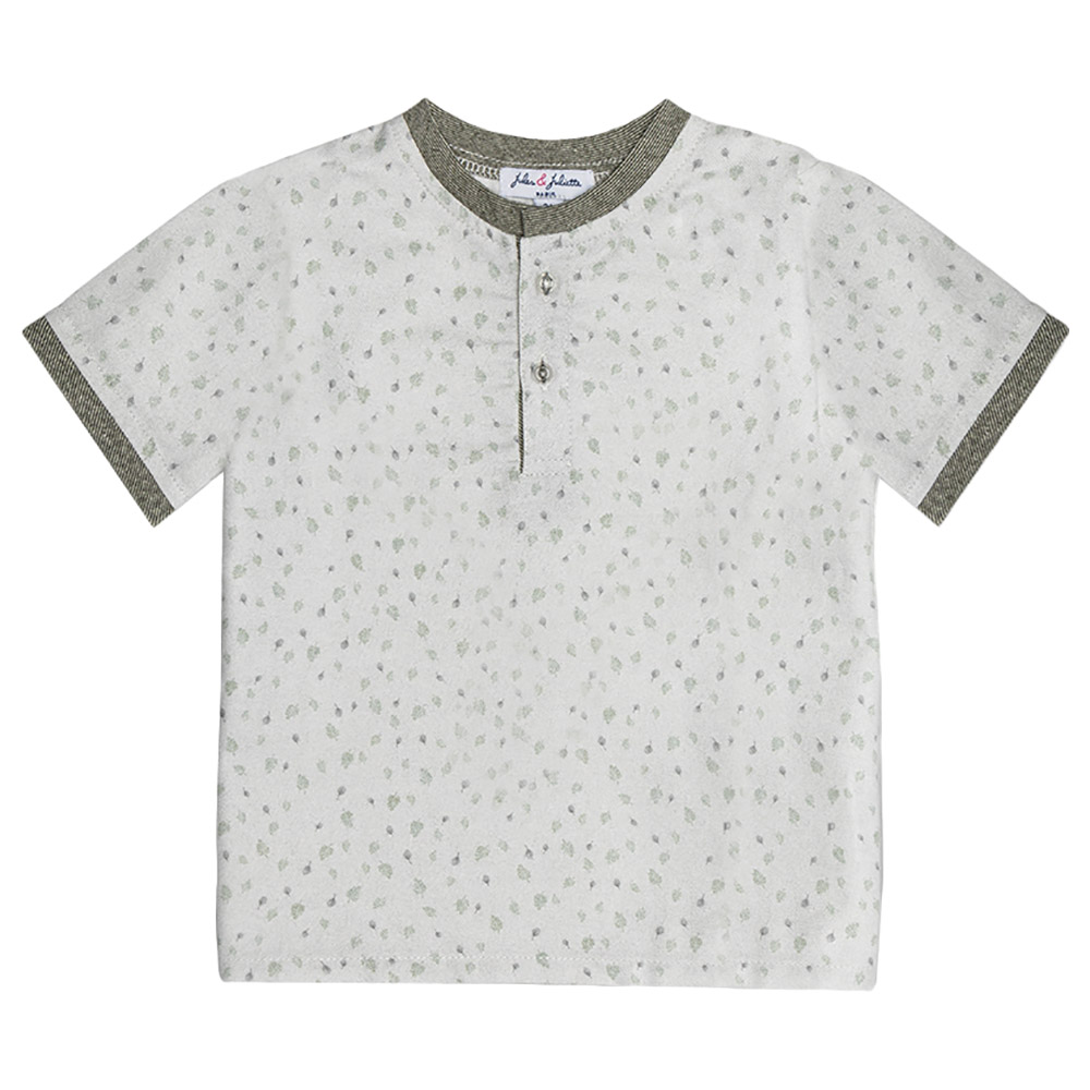 Jules & Juliette - Alfred Baby Short Sleeves T-Shirt - Taupe Green Leaves