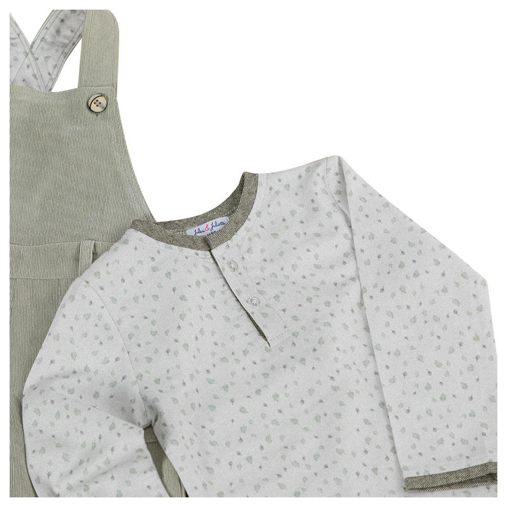 Jules & Juliette - Alfred Baby Short Sleeves T-Shirt - Taupe Green Leaves