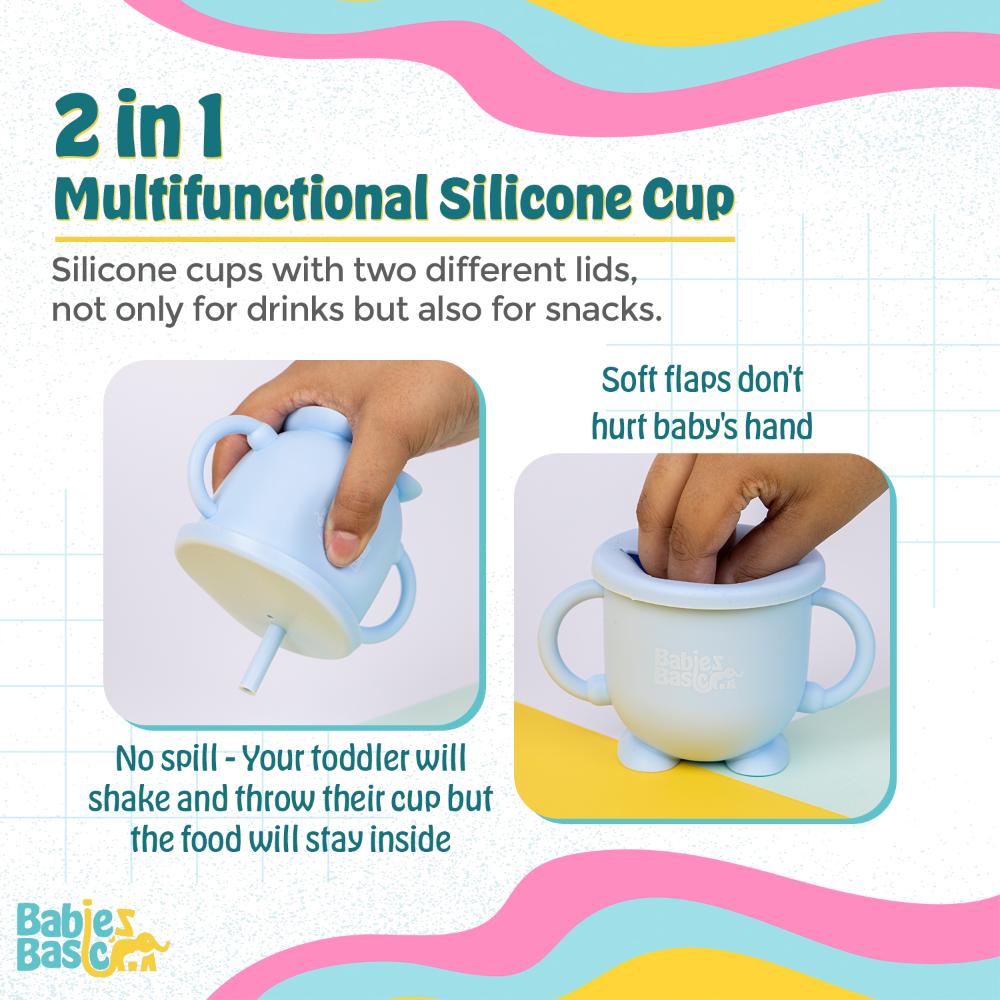 Babies Basic - 2-In-1 Silicone Cup With Straw Or A Snack Cup - Blue