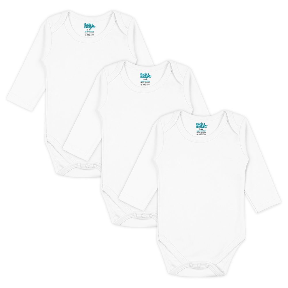 Babies Basic - 3pc-Set - Cotton Long Sleeves Bodysuit - White