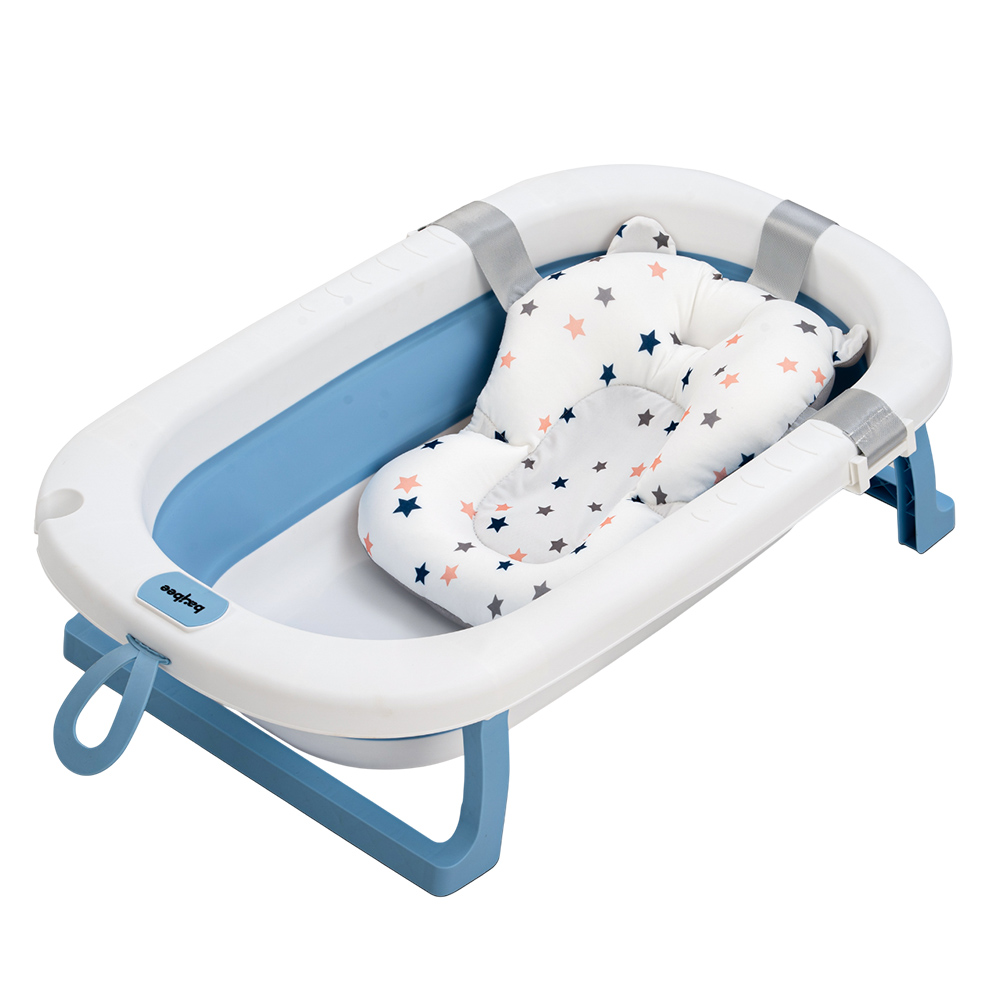 Baybee - Foldable Baby Bath Tub With Cushion Seat - Blue