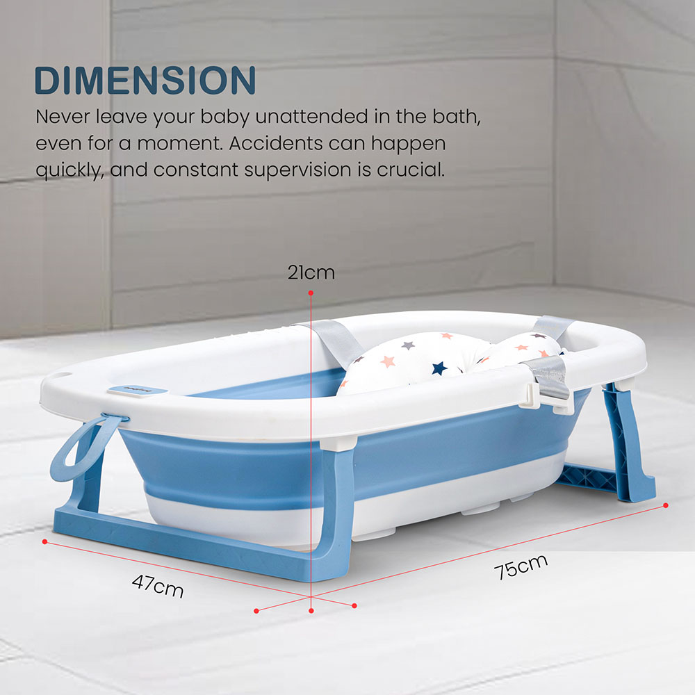 Baybee - Foldable Baby Bath Tub With Cushion Seat - Blue