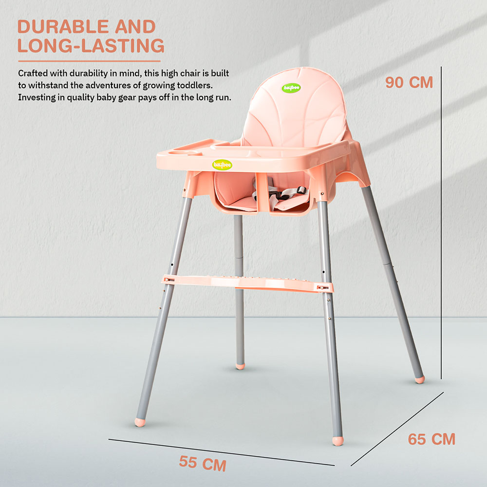 Baybee - 2-In-1 Baby High Chair With Adjustable Height - Pink