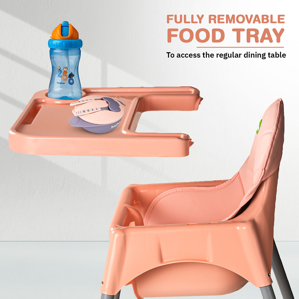 Baybee - 2-In-1 Baby High Chair With Adjustable Height - Pink