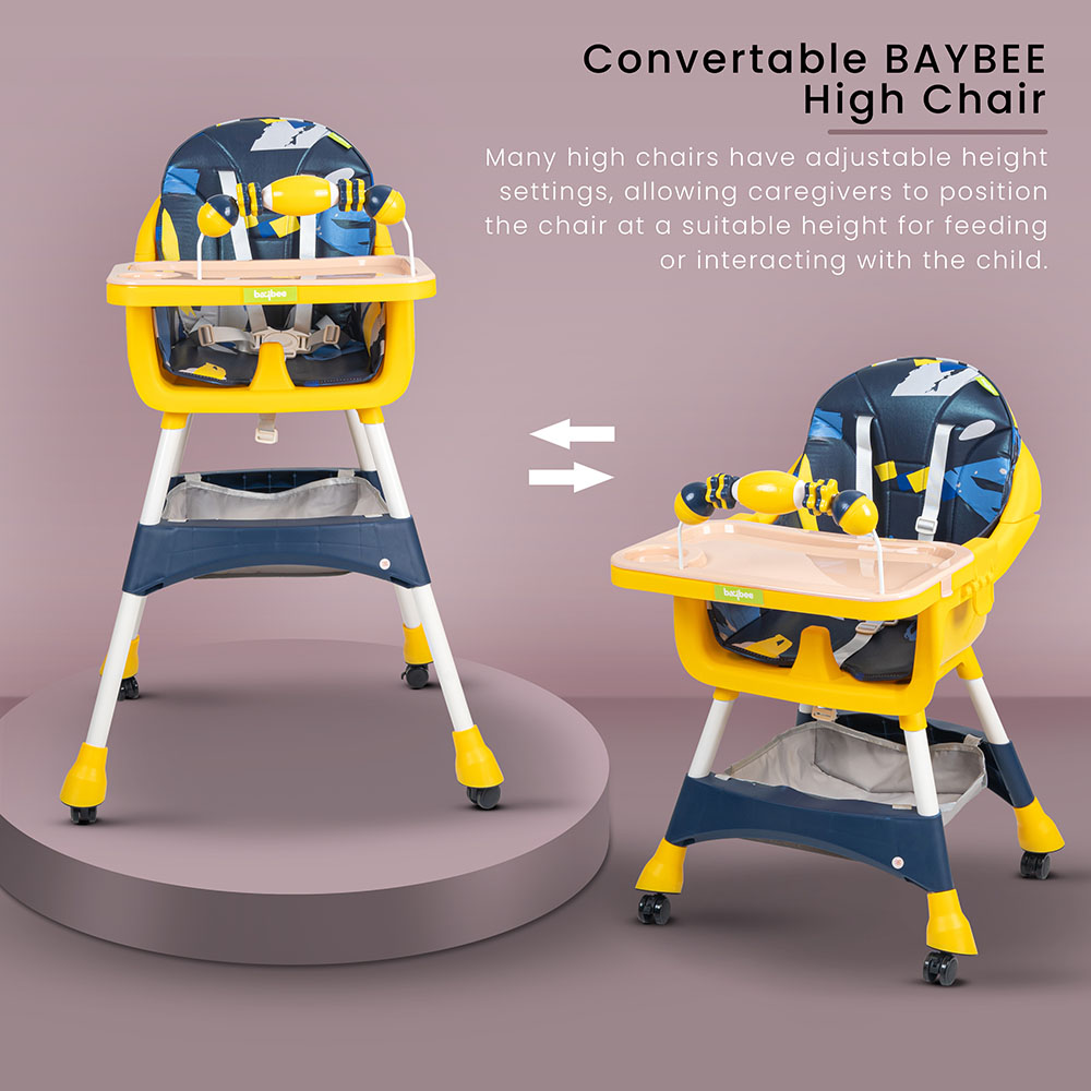 Baybee - Auro Convertible Baby High Chair - Blue/Yellow